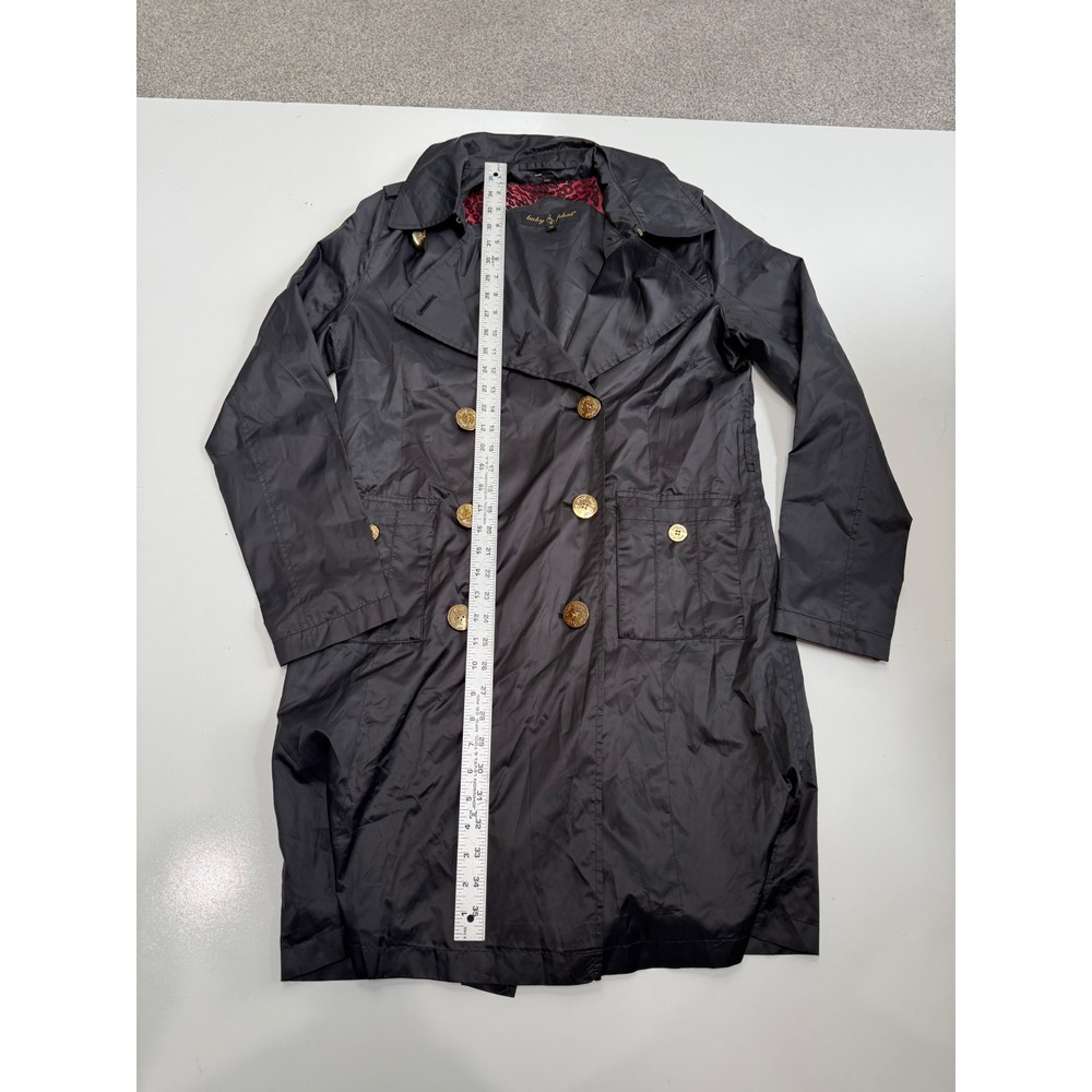 Baby‎ Phat Black Trench Coat Gold Logo Buttons Red Leopard Lining Y2K Womens Med - Picture 4 of 7